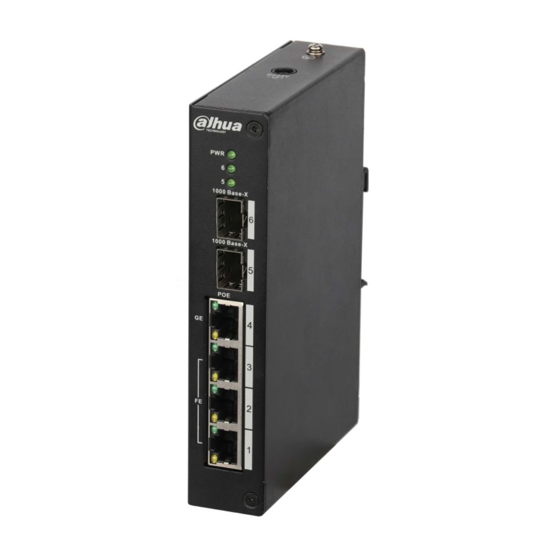 Switch PoE com gama de temperaturas alargada, 3 portas 10/100 + 1 porta Gigabit, 2 slots SFP, 96 W, 802.3at, gerenciável na camada 2.
