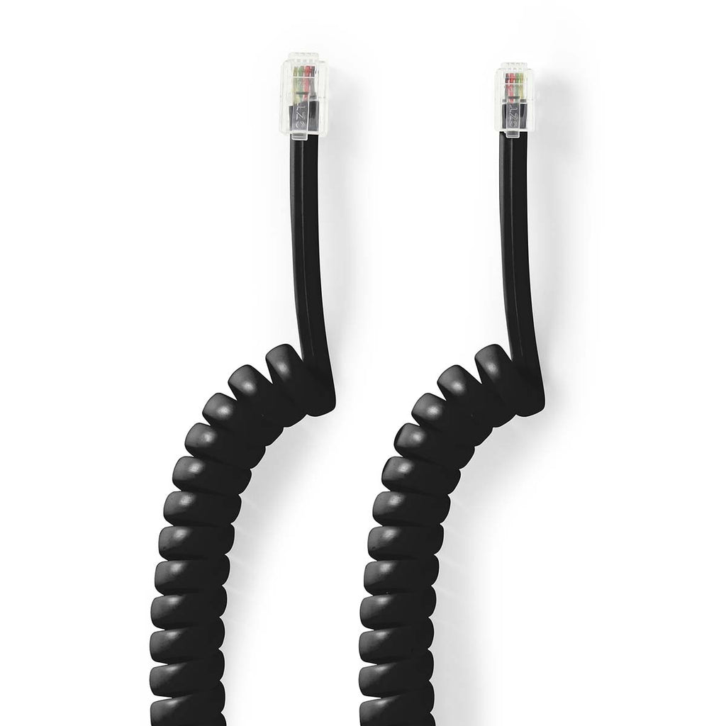 Cable Telefónico Rizado RJ10 Macho-Macho | Cable Espiral para Auricular | 2 m