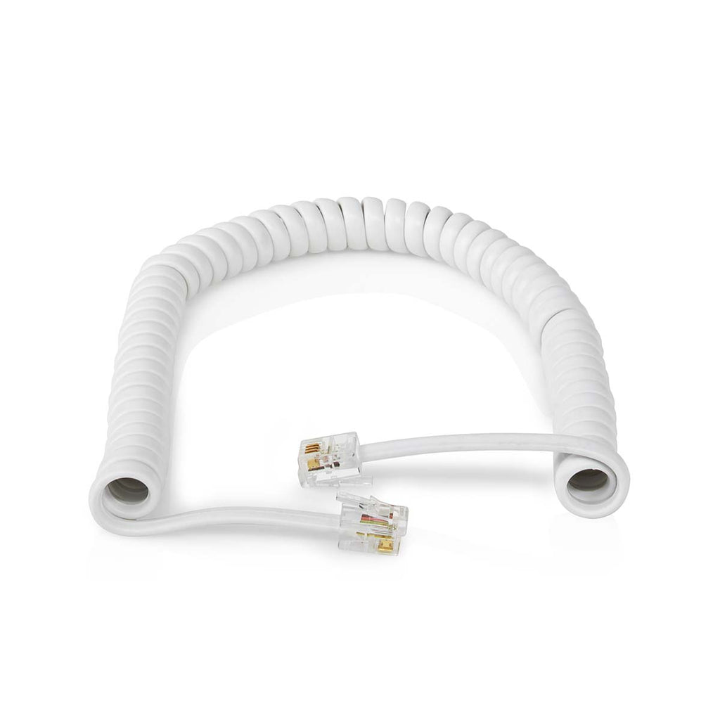 Cable Telefónico Rizado RJ10 Macho-Macho | Cable Espiral para Auricular | 2 m