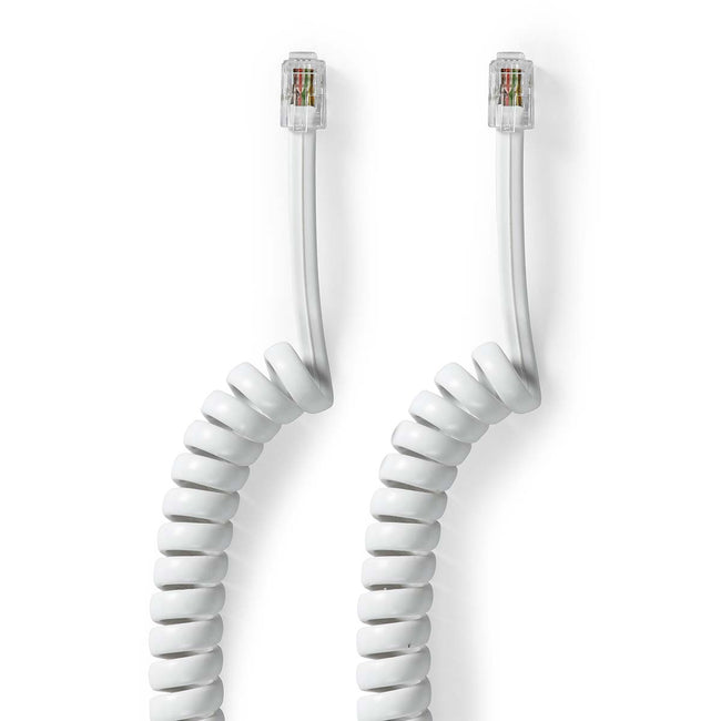 Cable Telefónico Rizado RJ10 Macho-Macho | Cable Espiral para Auricular | 2 m