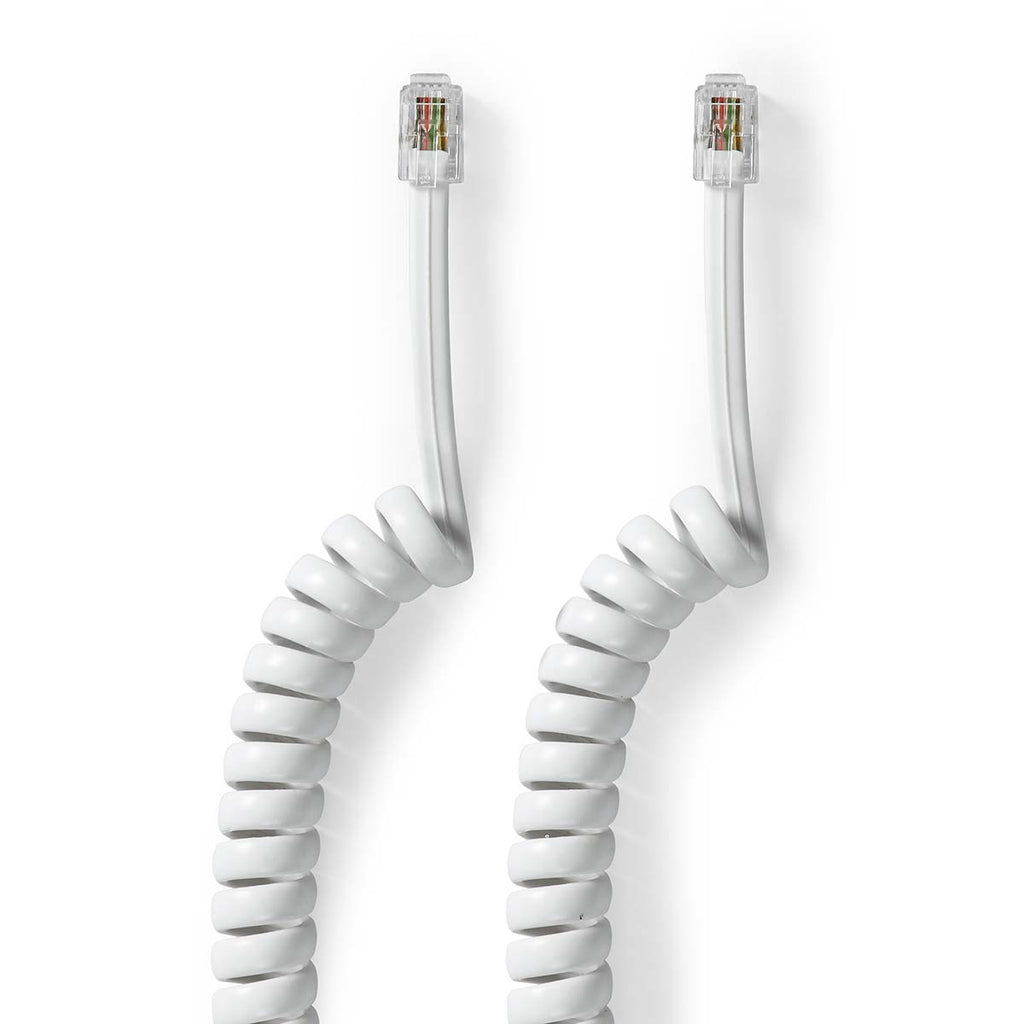 Cable Telefónico Rizado RJ10 Macho-Macho | Cable Espiral para Auricular | 2 m