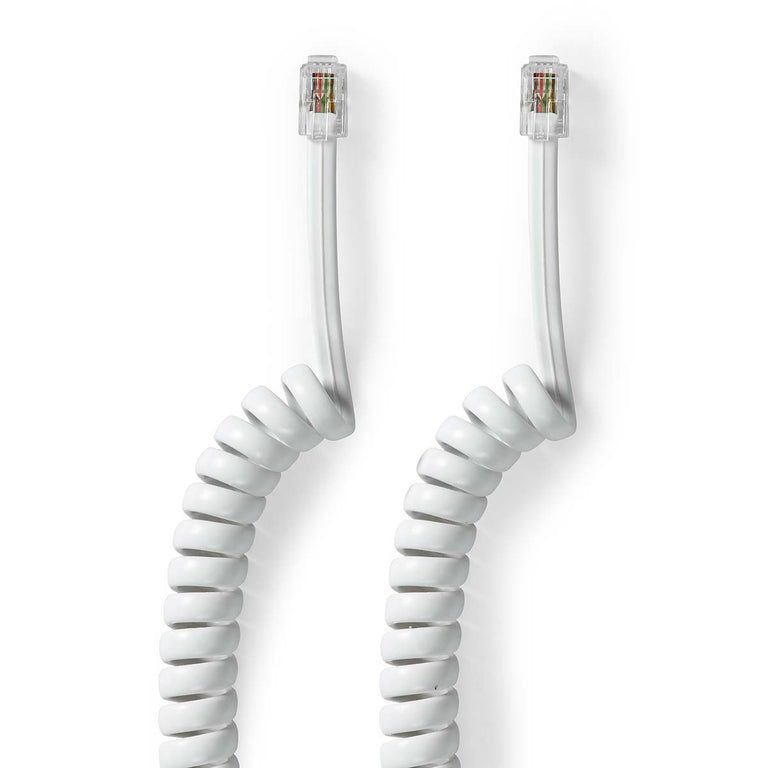 Cable Telefónico Rizado RJ10 Macho-Macho | Cable Espiral para Auricular | 2 m