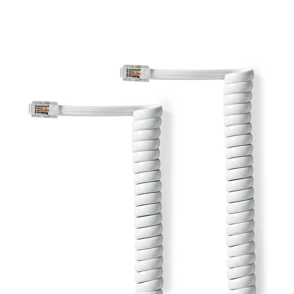 Cable Telefónico Rizado RJ10 Macho-Macho | Cable Espiral para Auricular | 2 m