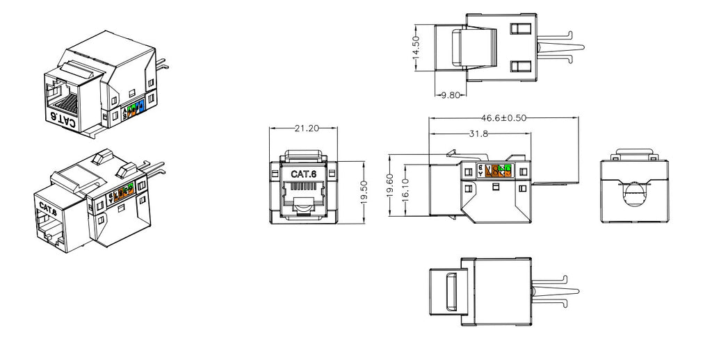 Módulo Keystone RJ45 CAT 6 STP 250 MHz