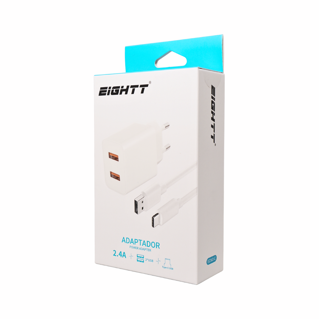 Smartphone charger 5V 2X2 4A with 1m type C cable