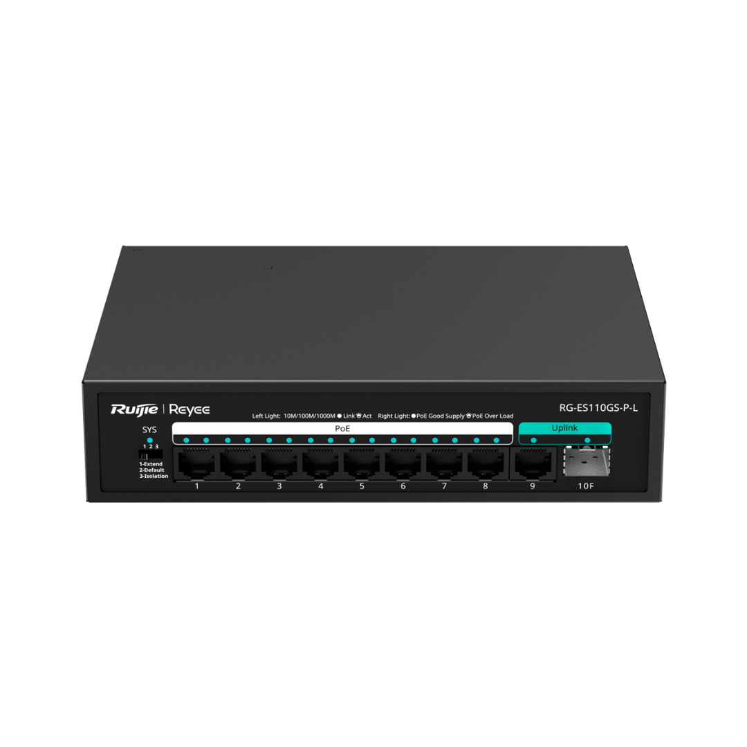Switch PoE Sobremesa 8 Puertos RJ45 + 1 Uplink RJ45 + 1 Uplink SFP Potencia total 120W