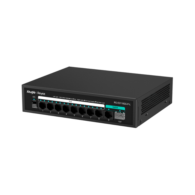 Switch PoE 8 Portas Gigabit + Uplink RJ45 e SFP 120 W RG-ES110GS-P-L Reyee