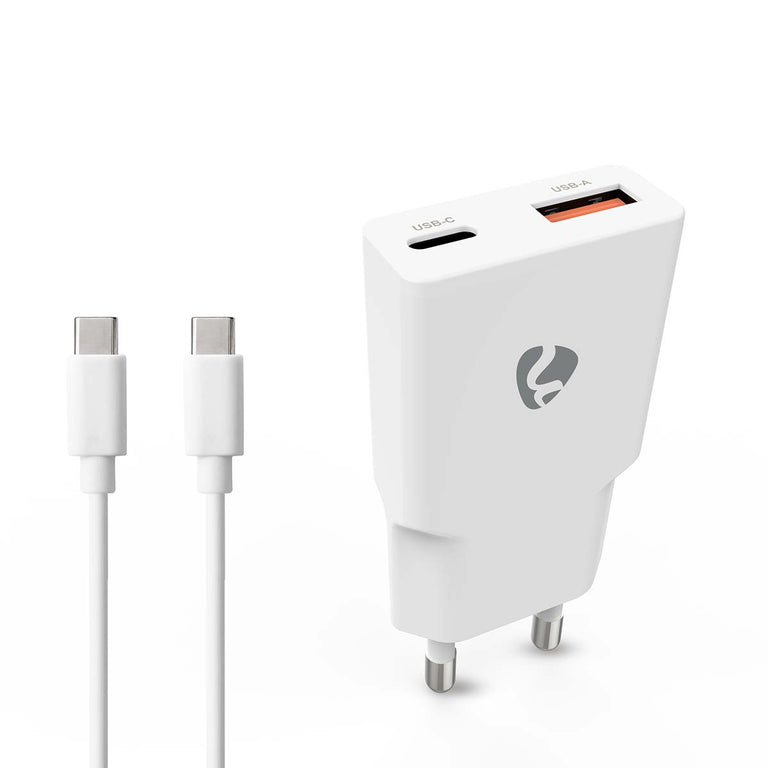 20W Wall Charger | Number of Outputs: 2 | USB-A / USB-C™ | USB-C™ (Loose) Cable | 1.50 m