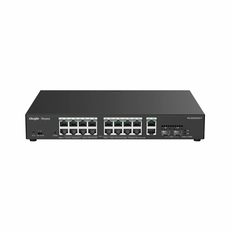 Reyee 16-Port PoE Cloud Managed Switch 802.3af/at + 2 SFP + 2 RJ45 Uplink