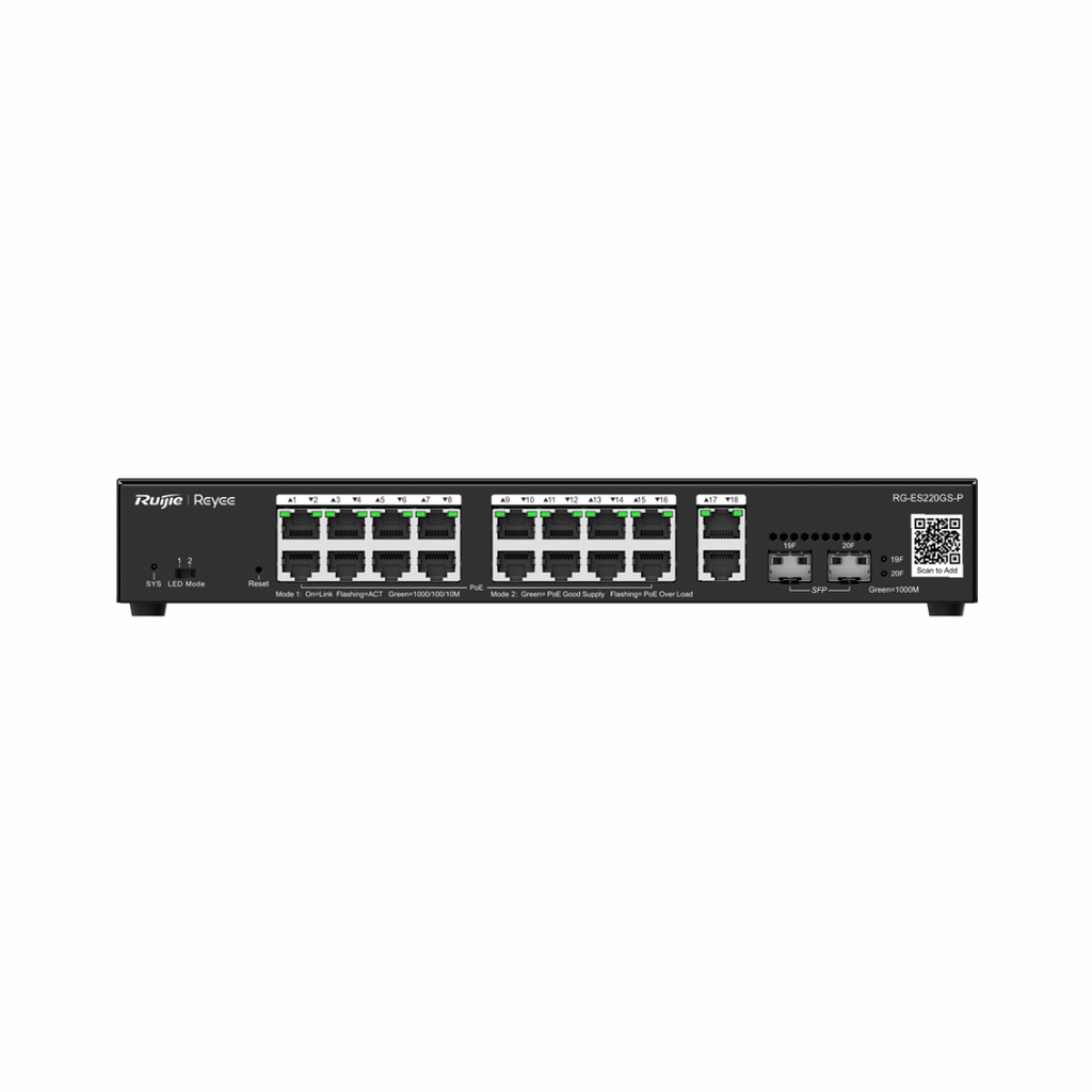 Reyee 16-Port PoE Cloud Managed Switch 802.3af/at + 2 SFP + 2 RJ45 Uplink