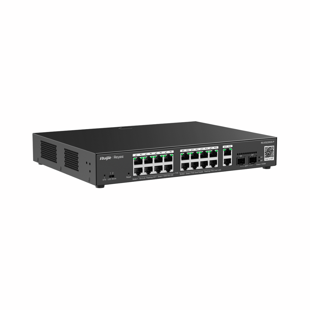 Reyee 16-Port PoE Cloud Managed Switch 802.3af/at + 2 SFP + 2 RJ45 Uplink