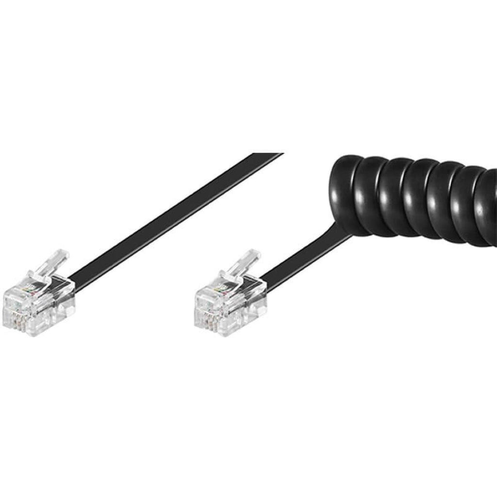 Cable espiral para auricular de teléfono RJ10 de 2 m, negro