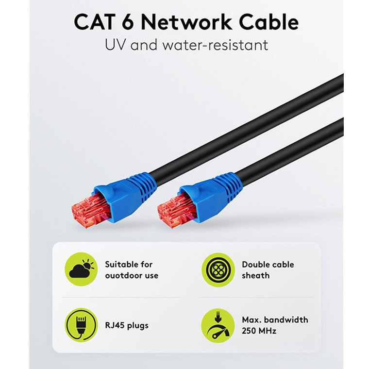 Cable de red de exterior Cat6 U/UTP negro, especificaciones
