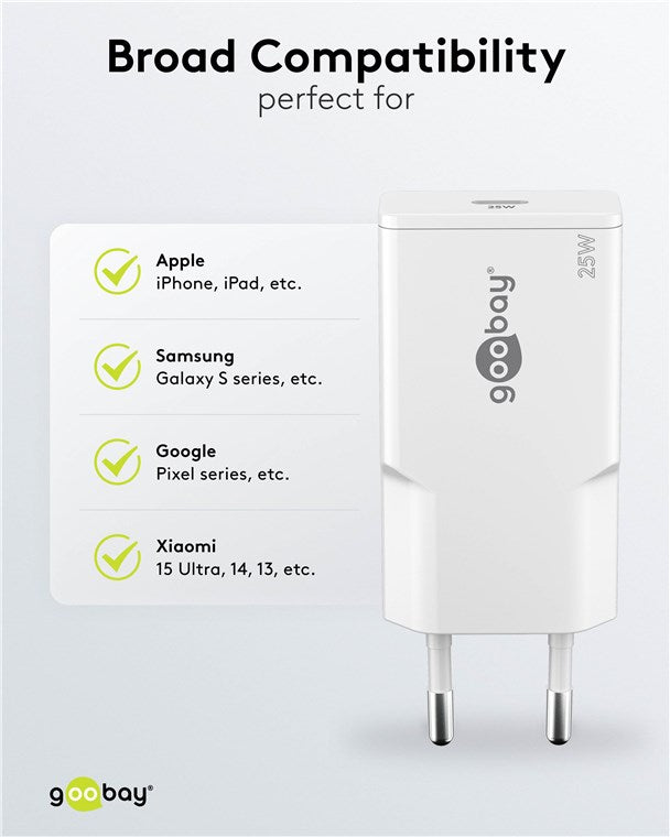 Cargador rápido SLIM USB-C™ PD GaN (25 W) blanco 1 puerto USB-C