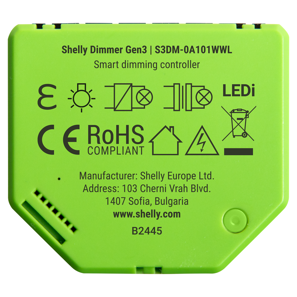 Regulador de Luz WiFi Shelly Dimmer Gen3 – Sin Neutro
