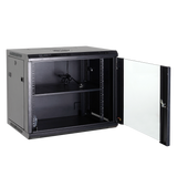 Wall Mount Rack Cabinet - Up to 12U 19" 60 Kg Load Capacity with Ventilation and Cable Management, 2 Fans, Shelf Included, Aluminum Power Strip