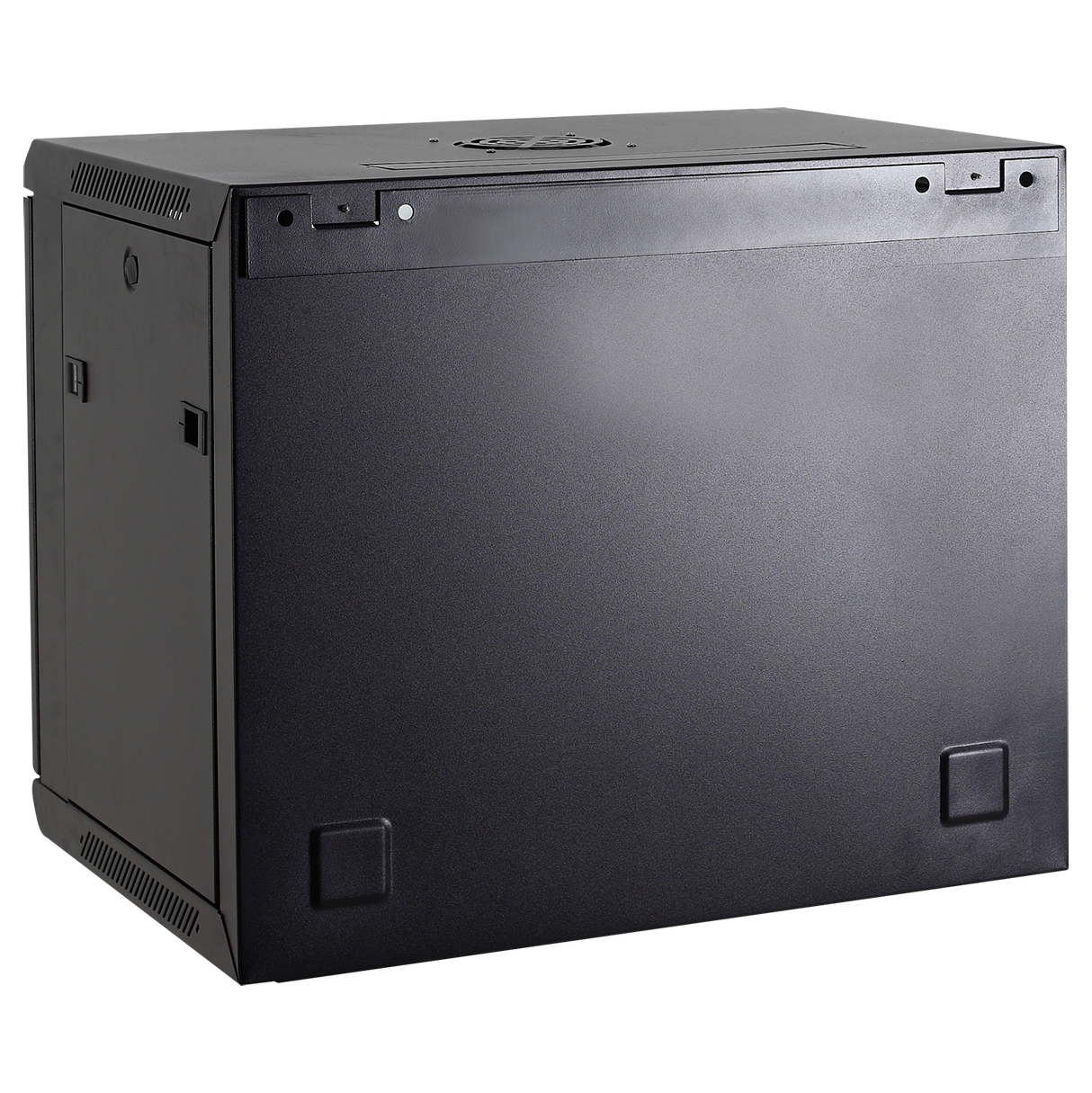 Wall Mount Rack Cabinet - Up to 12U 19" 60 Kg Load Capacity with Ventilation and Cable Management, 2 Fans, Shelf Included, Aluminum Power Strip