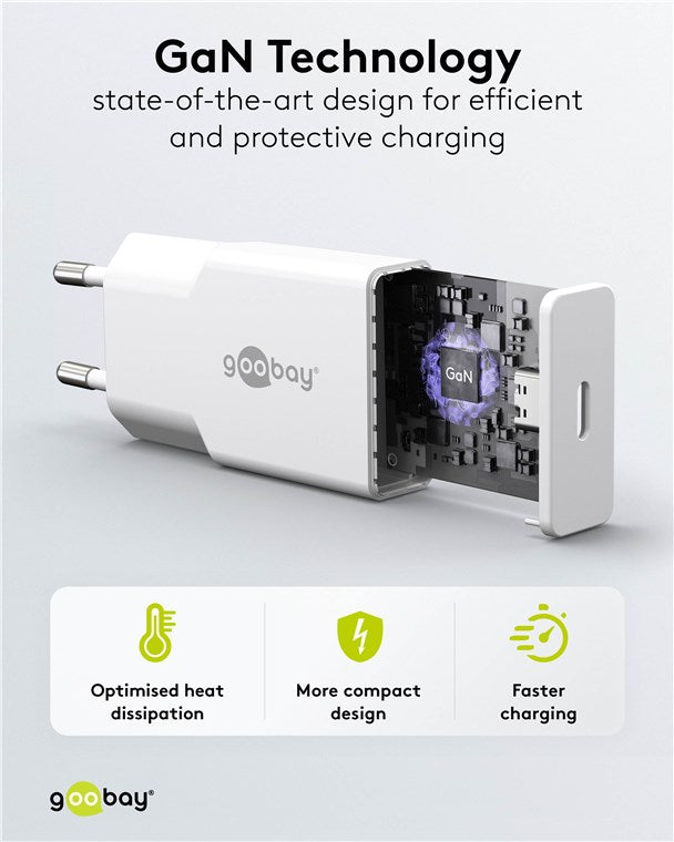 Cargador rápido SLIM USB-C™ PD GaN (25 W) blanco 1 puerto USB-C