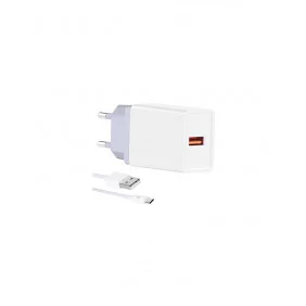 Argador de red 3.1A (1 x Usb-a + Cable Type-c 1m) - Blanco Cargador