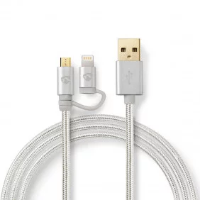 Cable 2 en 1 de Carga y Sincronización | USB Micro B Macho + Conector Lightning Apple 8 Pines - A 1,0 m Aluminio Cables