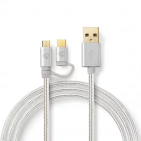 Cable 2 en 1 de Carga y Sincronización | USB Micro B Macho + Tipo C - A 1,0 m Aluminio
