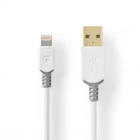 Cable de Carga y Sincronización con Conector Lightning Apple 8 Pines Macho a USB A 2,0 m Blanco en Caja con ventana