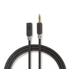 Cable de Audio Estéreo Macho 3,5 mm a Hembra de longitud 3,0 m  color Antracita en Bolsa de polipropileno