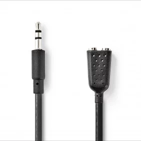 Cable de Audio Estéreo Macho 3,5 mm a 2x Hembra 0,2 m Negro en Bolsa de polipropileno