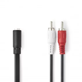Cable de Audio Estéreo de 2x RCA Macho a Hembra 3,5 mm de 0,2 m en color Negro y formato Caja