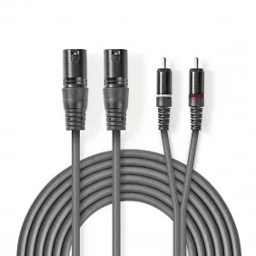 Cable de Audio XLR | 2x 3 Pines Macho - RCA 3,0 m Gris Adaptador