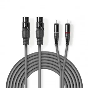 Cable de Audio XLR | 2x 3 Pines Hembra - RCA Macho 1,5 m Gris