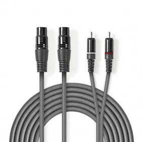 Cable de Audio XLR | 2x 3 Pines Hembra - RCA Macho 3,0 m Gris