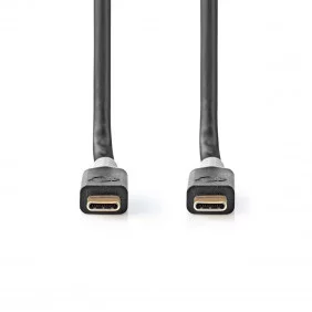 Cable USB | 3.2 Gen 2x2 Type-c ? Macho 20 Gbps 100 W Chapado en oro 1.00 m Redondo PVC Antracita Caja de Ventana