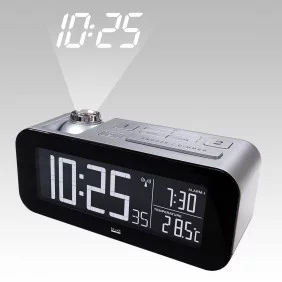 Reloj con Alarma Controlado por Radio LCD Plata/negro Hogar y Oficina