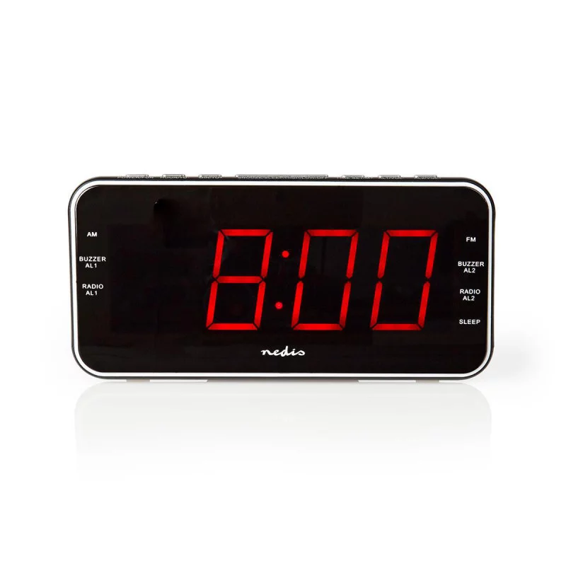 Radiodespertador Digital  Pantalla LED de 1,8 FM 20 Presintonías Función  Retardo Alarma