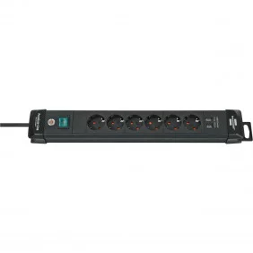 Regleta de enchufes Premium-Line de 6 tomas con interruptor y dispositivo de suspensión 3,00 m negro de Brennenstuhl