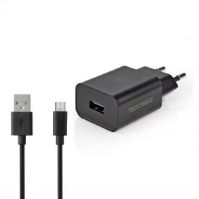 Kit de cable microUSB de 1m + Cargador USB de 2.1@ de color Negro