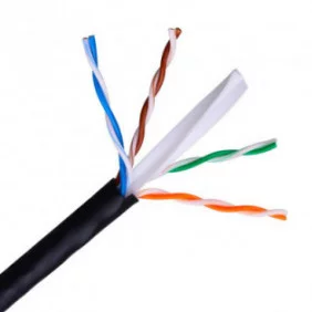 Cable de red Exterior Impermeable Rj45 Cat.6 UTP Rígido Awg24, Negro, Bobina 305 Metros 100% Cobre Para la Instalación, Resiste