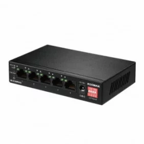 Switch Fast Ethernet de 5 puertos EDIMAX de largo alcance con 4 puertos PoE+ y conmutador DIP