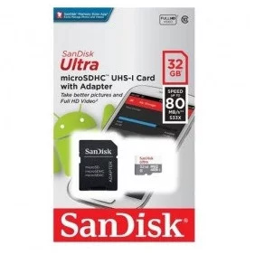 Tarjeta Ultra Android Microsd HC + Adaptador Sandisk SD - 32gb Clase 10 80mb/s