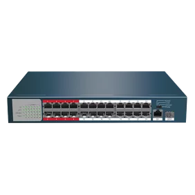 Switch PoE - 24 Puertos + 2 Gigabit Combo Port Velocidad 10/100 Mbps Hasta 225w en Total Para Todos los 4k de Tabla Direcciones