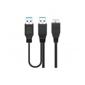Cable USB 3.0 Dual Power Superspeed, Negro de 0.3m
