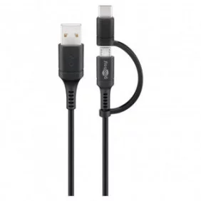 Cable USB en 1 para carga y sincronización con  conector USB A a Micro-USB y  adaptador USB-C de 1m