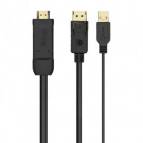 Cable Conversor Activo HDMI 2.0 + USB Alim. a DISPLAYPORT V1.2, HDMI/M-USB/M-DP/M | 1.8M | Negro
