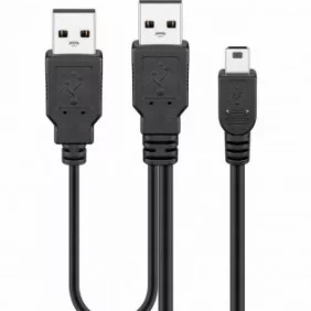 Cable de alimentación dual USB 2.0 de alta velocidad de 0,6 metros - Negro