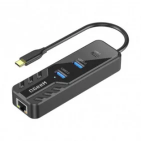 QGEEM - HUB USB-C con Puertos | 2 x USB-3.0 + 1x RJ45 de 2,5G + 1 x USB-C MULTIPORPOSE | Negro